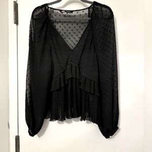 ZARA BLACK SEE THROUGH PUFF SLEEVE TOP SIZE M